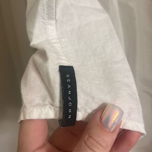 ✨Sean John Men's White Short Sleeve Solid Linen Sz XL Shirt✨ - Picture 5 of 10